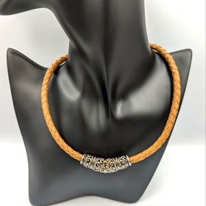 Vintage 925 Espo Sig Joseph Esposito Braided Leather and Sterling Necklace